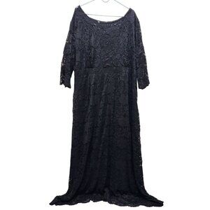 Black Lace 3/4 Sleeve Formal Gown Maxi dress plus Size 5XL